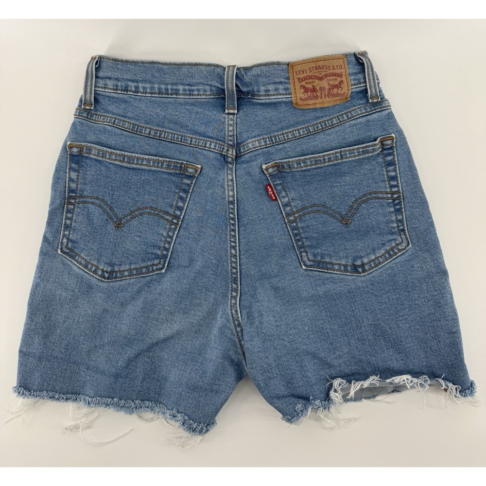 Levi's Mom Jeans High Rise Cut Off Light Blue Denim Shorts Distressed Size 27W
